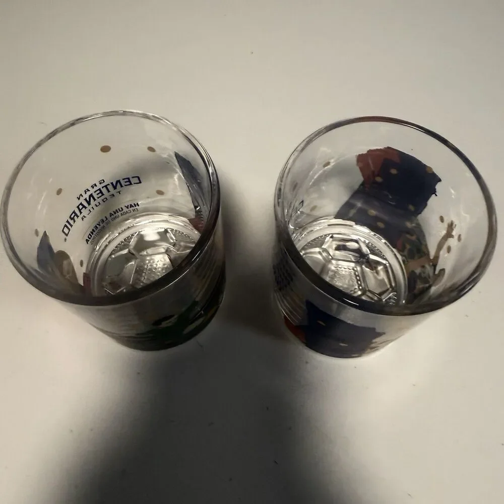 Set Of 2 Gran Centenario Tequila Collectible Glasses Futball Soccer Mexico